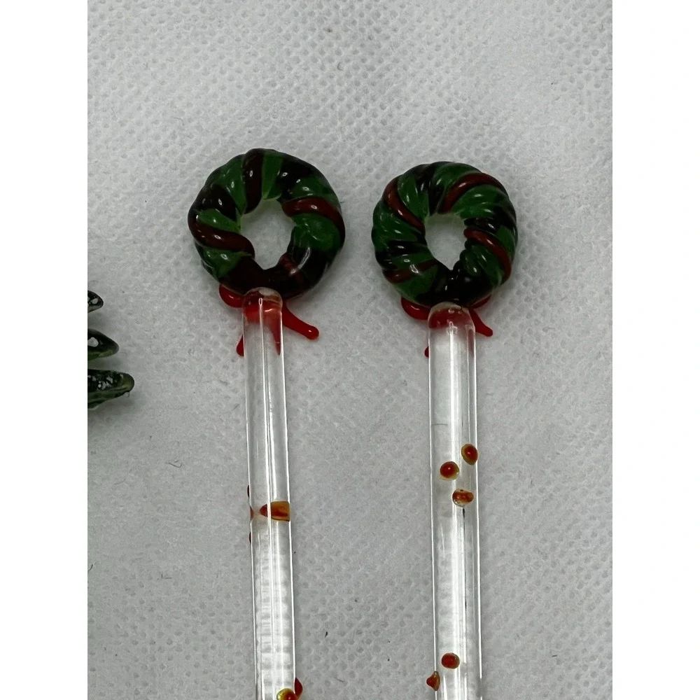 Vintage Hand Blown Glass Christmas Swizzle Sticks Cocktail Stirrers Set of 6